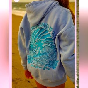 Pink Puff Palm “Everything Comes in Waves" Oversized Hoodie in Blue